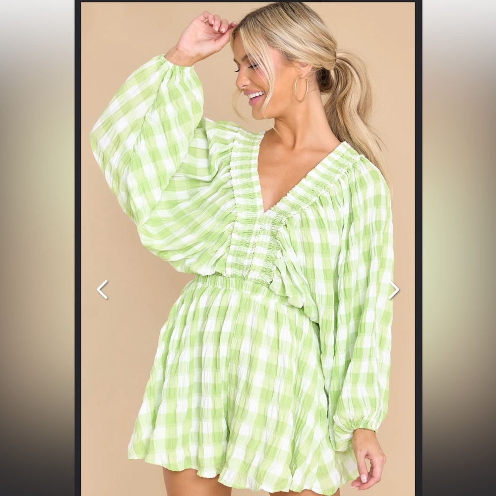 Green Gingham Romper - image 3